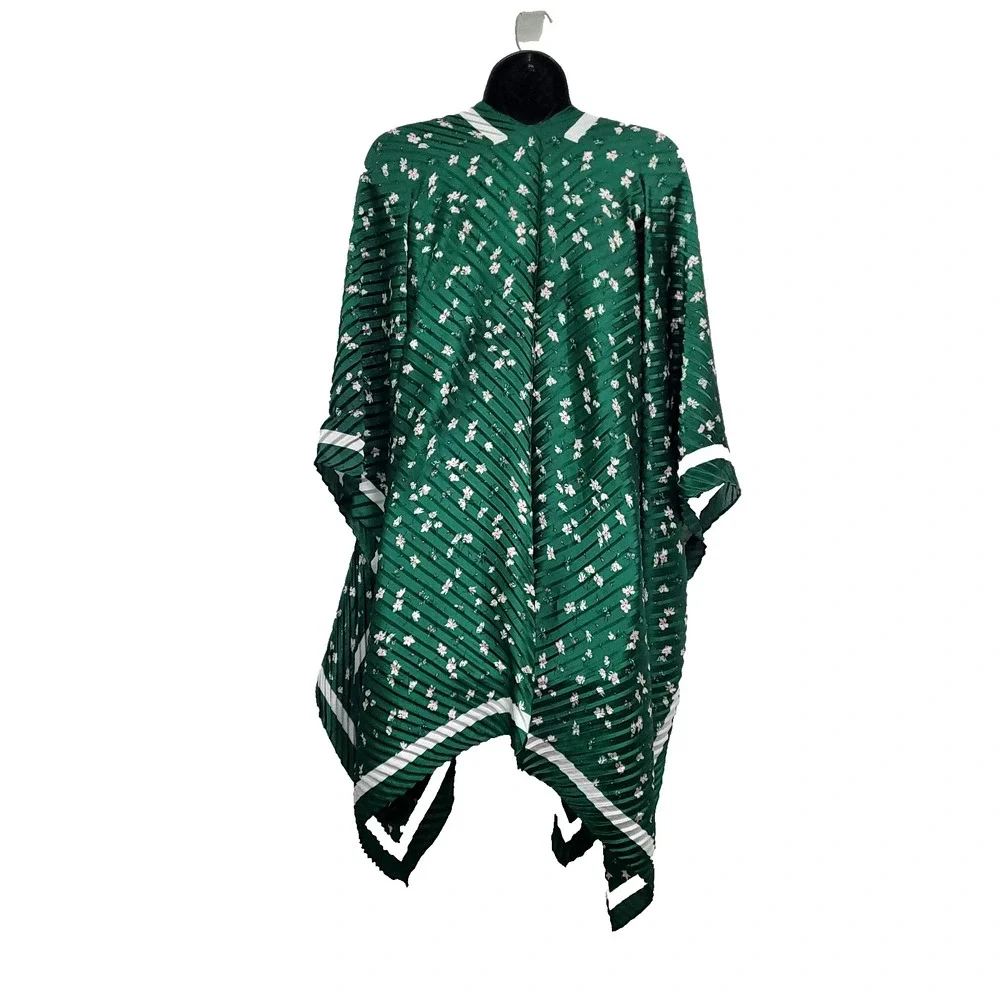 Pleated Floral Flowy Scarf wrap Banana Republic OS Kelly Green Boho kimono wrap
